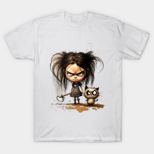 Angry Girl with Angry Cat T-Shirt